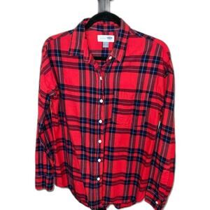 Old Navy Red Plaid Boyfriend Cotton Fannel Size S